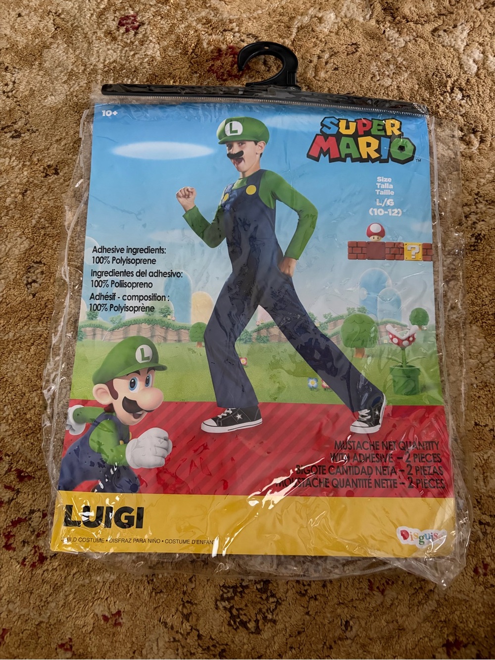 NWT Luigi Super Mario Costume - Y L (10/12) Halloween Costume party dress up